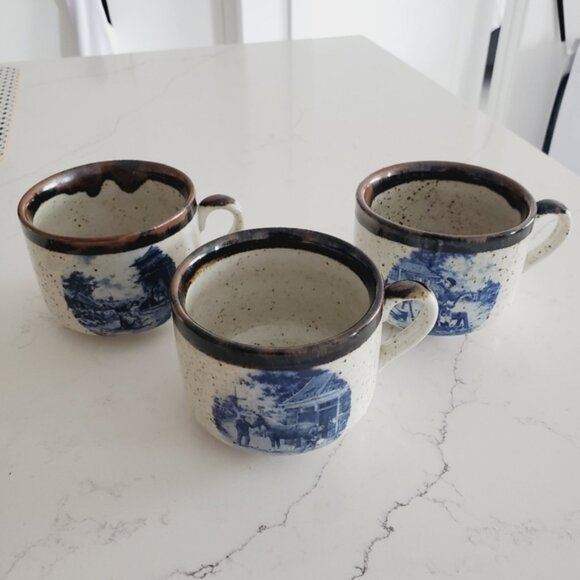 Vintage Dutch Mug Speckled Stoneware Otagiri Style Milkmaid Tea Mug Coffee Set 3 - Picture 2 of 8